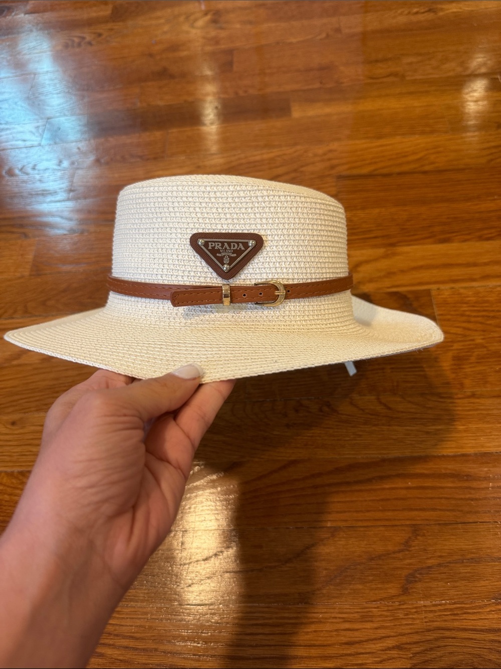 Prada Cream Straw Fedora with Brown Leather Band - Picture 3 of 5